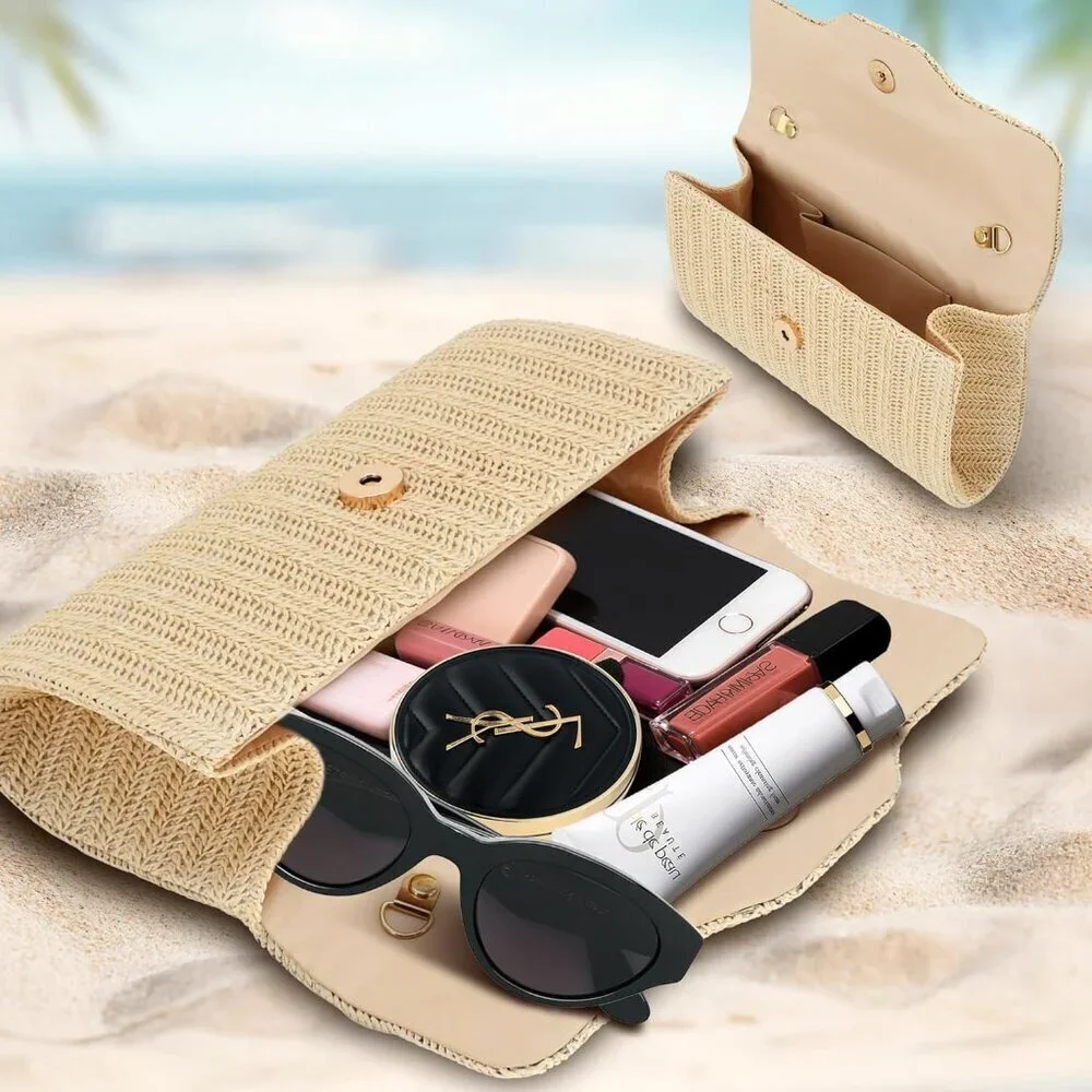 Straw Clutch Purse Summer Woven Beach Bag Evening Handbag Crossbody